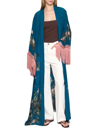 Figure View - Click To Enlarge - DISTRICT BY MARGHERITA MAZZEI - Palm Tree Print Fringed Sleeve Kimono