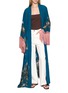 Figure View - Click To Enlarge - DISTRICT BY MARGHERITA MAZZEI - Palm Tree Print Fringed Sleeve Kimono