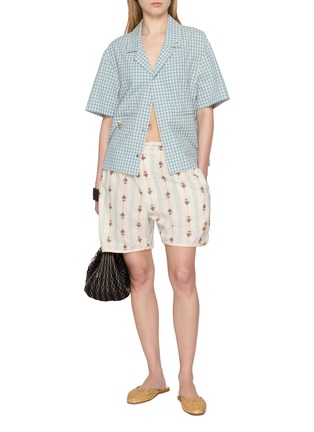 Figure View - Click To Enlarge - YOUNG N SANG - Hand Beads Floral Drawstring Cotton Running Shorts