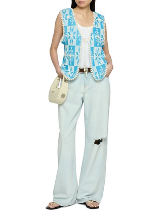 Figure View - Click To Enlarge - YOUNG N SANG - Snowflake Floral Trim Tie Front Knit Vest