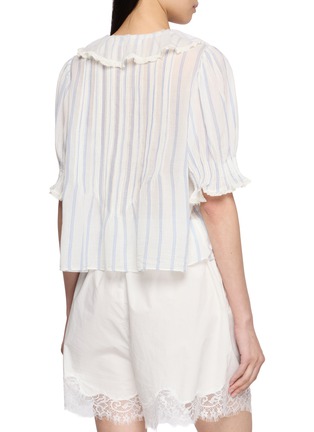 Back View - Click To Enlarge - DÔEN - Henri Striped Ruffle-Trimmed Blouse
