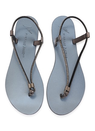 Figure View - Click To Enlarge - NICOLAS LAINAS - Strass Strap Leather Thong Sandals