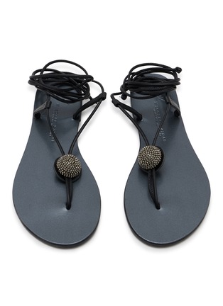 Detail View - Click To Enlarge - NICOLAS LAINAS - Strass Dome Leather Thong Sandals 