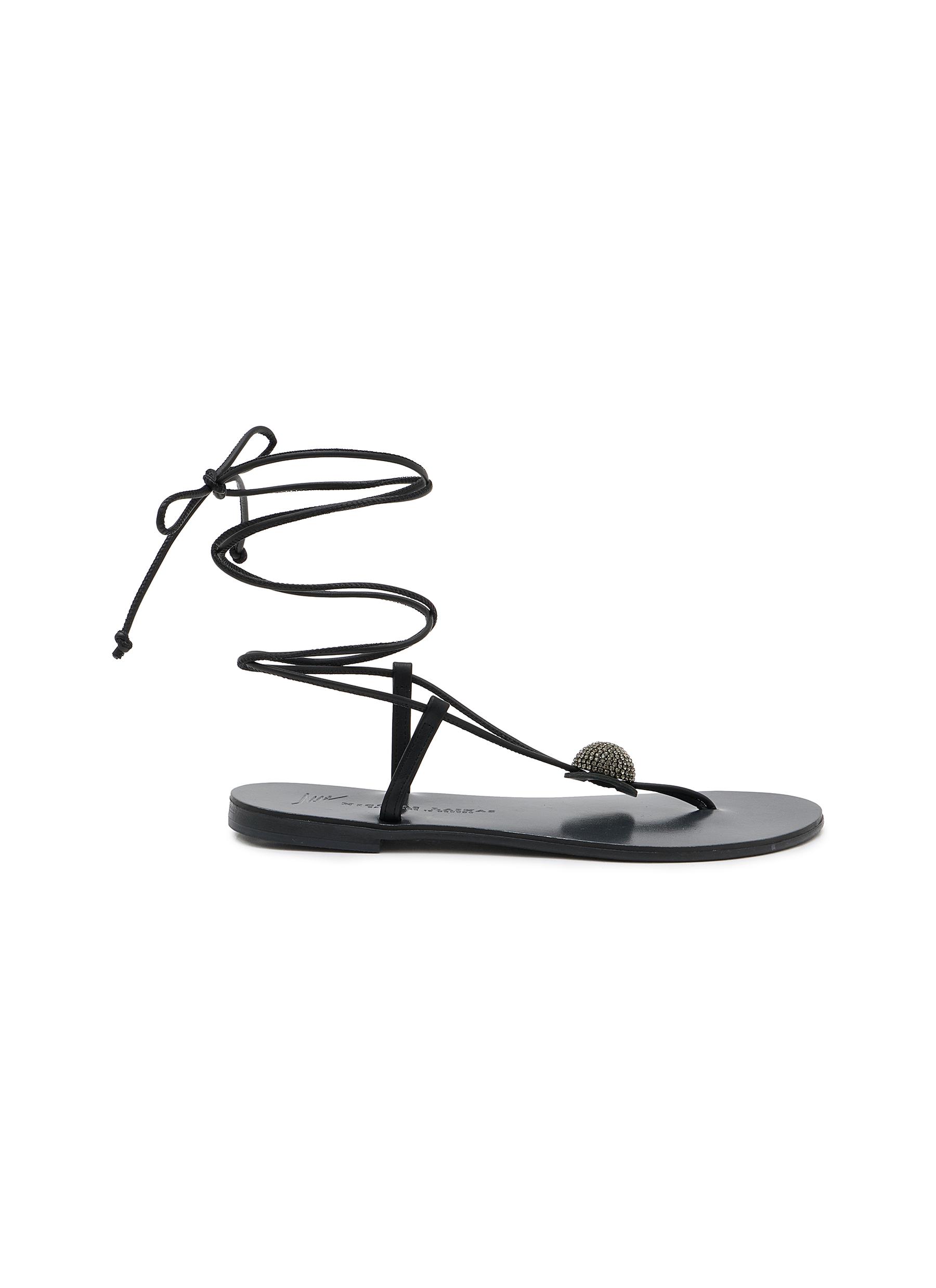 NICOLAS LAINAS | Strass Dome Leather Thong Sandals | Women | Lane