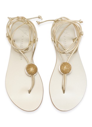 Figure View - Click To Enlarge - NICOLAS LAINAS - Strass Dome Leather Thong Sandals