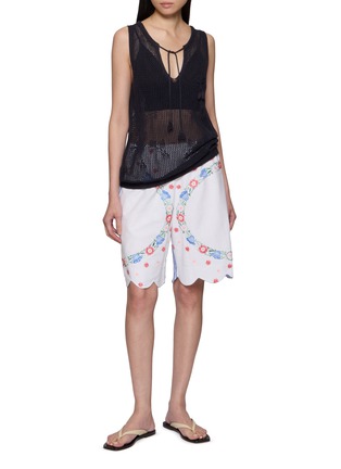 Figure View - Click To Enlarge - RELAX RE-LUX - Tenno Floral Embroidered Stripe Panel Shorts