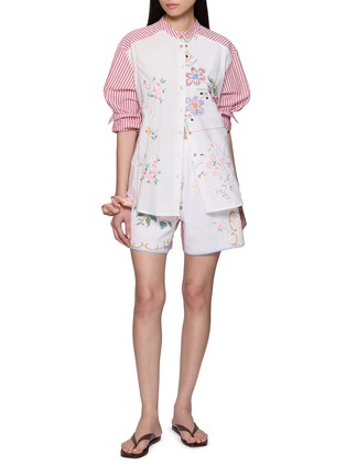 Figure View - Click To Enlarge - RELAX RE-LUX - Bora Stripe Panel Floral Embroidered Shirt