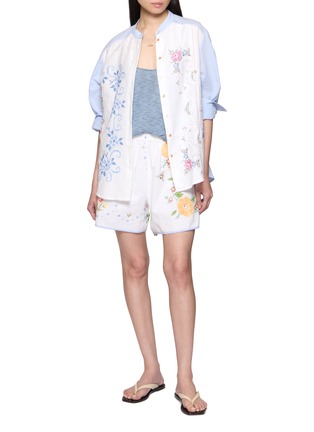 Figure View - Click To Enlarge - RELAX RE-LUX - Bora Stripe Panel Floral Embroidered Shirt