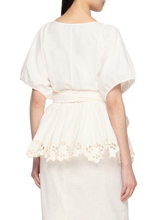 Back View - Click To Enlarge - ASSIGNMENTS - Puff Sleeve Belted Broderie Anglaise Top