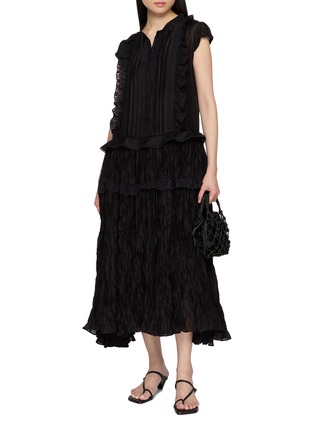 Figure View - Click To Enlarge - ASSIGNMENTS - Pleated Lace Ruffle Tiered Maxi Dress