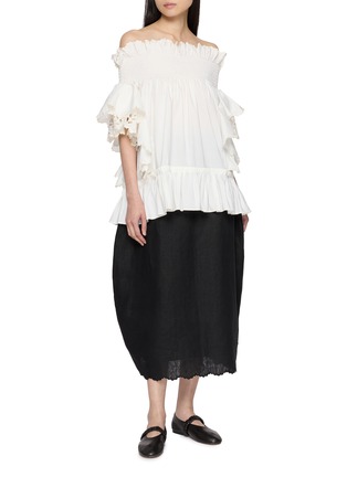 Figure View - Click To Enlarge - ASSIGNMENTS - Off Shoulder Gathered Broderie Anglaise Top