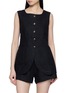 POSSE Sleeveless Scooped Hem Buttoned Linen Vest