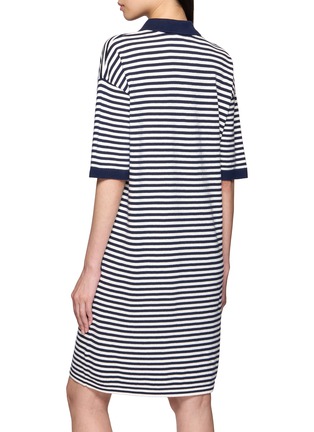 Back View - Click To Enlarge - JEFF BRUSSELS - Striped Polo Collar Cotton Knit Dress