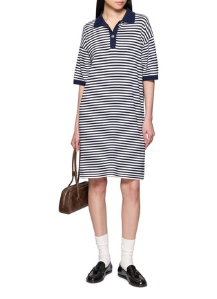 Figure View - Click To Enlarge - JEFF BRUSSELS - Striped Polo Collar Cotton Knit Dress