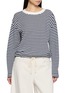 JEFF BRUSSELS Long Sleeve Drawstring Hem Stripe Top
