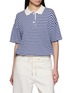 JEFF BRUSSELS Short Sleeve Striped Polo Knit Top