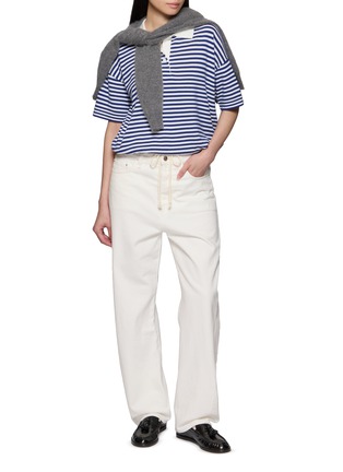 Figure View - Click To Enlarge - JEFF BRUSSELS - Short Sleeve Striped Polo Knit Top