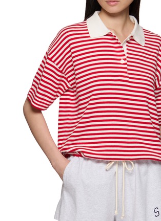  - JEFF BRUSSELS - Short Sleeve Striped Polo Knit Top