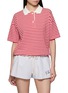 JEFF BRUSSELS Short Sleeve Striped Polo Knit Top