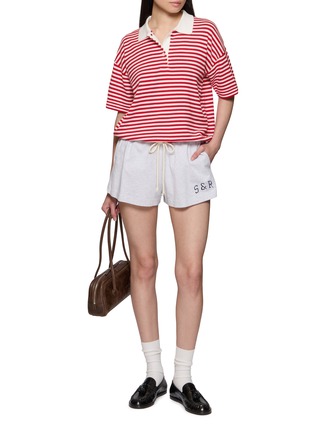 Figure View - Click To Enlarge - JEFF BRUSSELS - Short Sleeve Striped Polo Knit Top