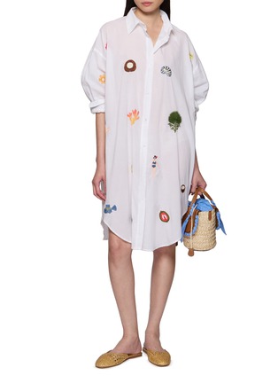 Figure View - Click To Enlarge - BENARAS - Palm Beach Embroidered Motif Shirt Dress
