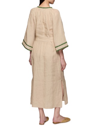 Back View - Click To Enlarge - BENARAS - Veronica Palm Embroidered Tie Neck Dress
