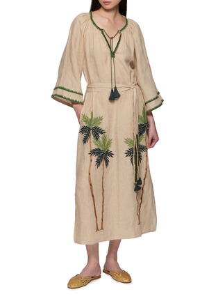 Figure View - Click To Enlarge - BENARAS - Veronica Palm Embroidered Tie Neck Dress