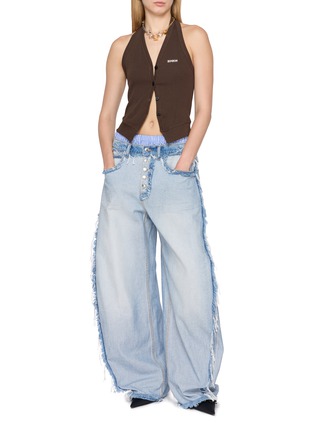 Figure View - Click To Enlarge - BONBOM - Halter Neck Ribbed Knit Vest Cardigan