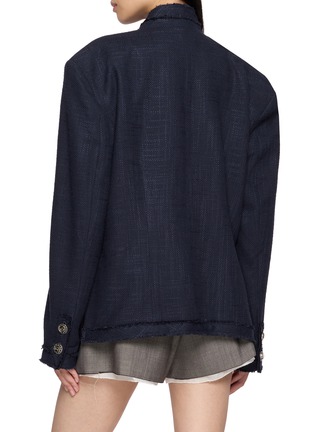 Back View - Click To Enlarge - BONBOM - Flat Notched Lapel Frayed Trim Tweed Blazer