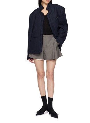 Figure View - Click To Enlarge - BONBOM - Flat Notched Lapel Frayed Trim Tweed Blazer