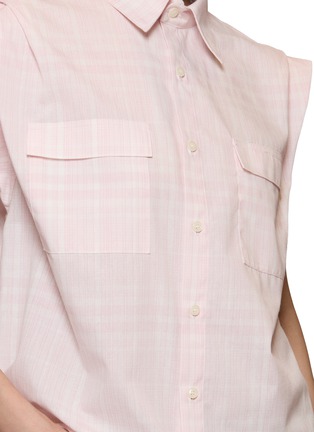  - BONBOM - Cap Sleeve Checked Tucked Shirt