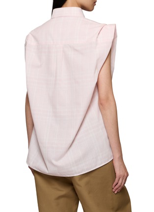 Back View - Click To Enlarge - BONBOM - Cap Sleeve Checked Tucked Shirt