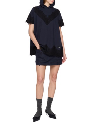 Figure View - Click To Enlarge - BONBOM - Lace Trimmed Half Sleeve Hoodie