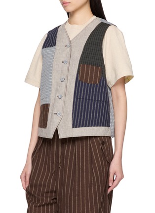 Detail View - Click To Enlarge - FAFAMOON - Reversible Patchwork Panel Linen Cotton Vest
