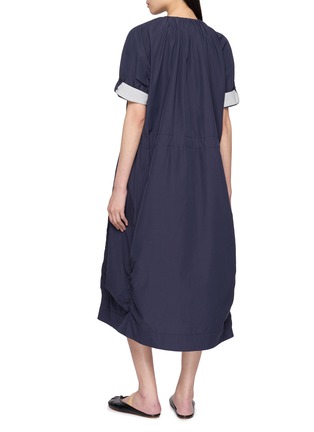 Back View - Click To Enlarge - FAFAMOON - Drawstring Waist Gathered Cotton Blend Midi Dress