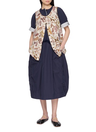 Figure View - Click To Enlarge - FAFAMOON - Drawstring Waist Gathered Cotton Blend Midi Dress