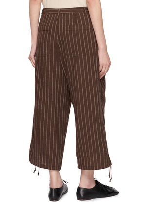 Back View - Click To Enlarge - FAFAMOON - Pinstriped Drawstring Waistband Cotton Linen Blend Cropped Pants