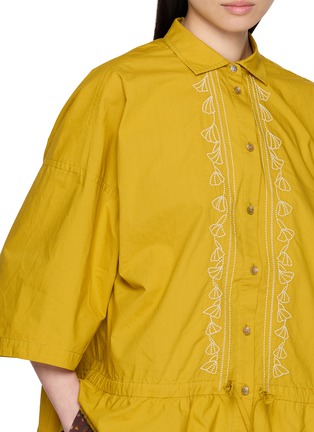  - FAFAMOON - Embroidered Panel Drawstring Batwing Cotton Shirt