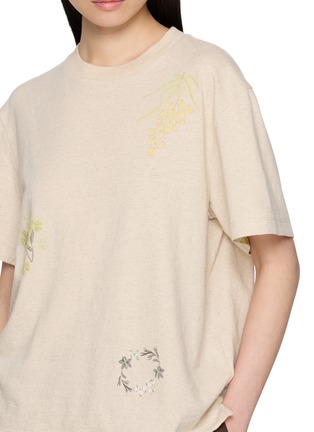  - FAFAMOON - Short Sleeve Botanical Print Cotton Linen Top