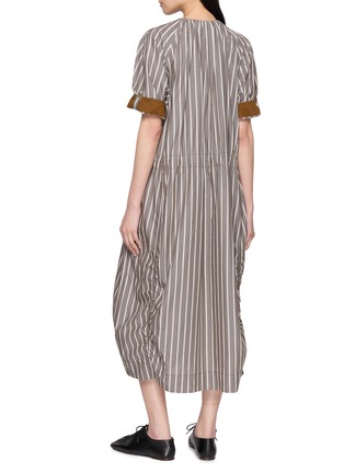 Back View - Click To Enlarge - FAFAMOON - Stripe Gathered Drawstring Waist Cotton Linen Dress