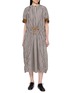 FAFAMOON Stripe Gathered Drawstring Waist Cotton Linen Dress