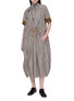Figure View - Click To Enlarge - FAFAMOON - Stripe Gathered Drawstring Waist Cotton Linen Dress
