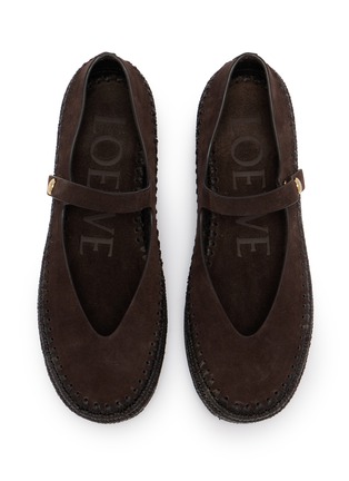 Detail View - Click To Enlarge - LOEWE - Rio Raffia Embroidered Suede Mary Jane Flats