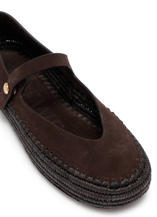 Detail View - Click To Enlarge - LOEWE - Rio Raffia Embroidered Suede Mary Jane Flats