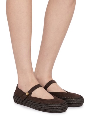 Figure View - Click To Enlarge - LOEWE - Rio Raffia Embroidered Suede Mary Jane Flats