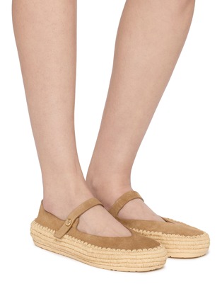 Figure View - Click To Enlarge - LOEWE - Rio Raffia Embroidered Suede Mary Jane Flats