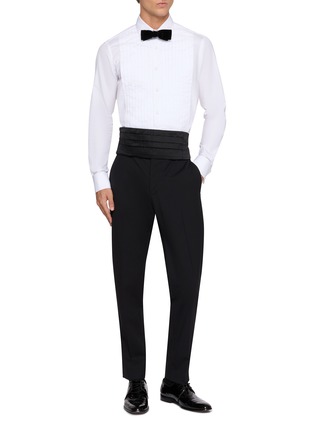 Figure View - Click To Enlarge - LARDINI - Pleated Front Point Collar Cotton Evening Shirt