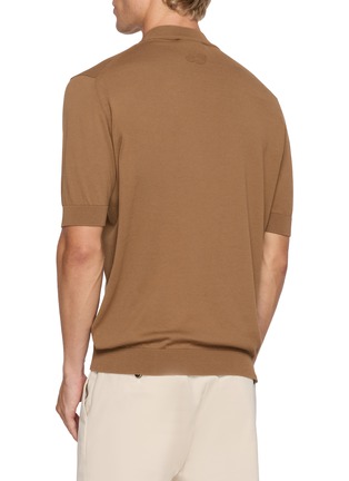 Back View - Click To Enlarge - LARDINI - Short Sleeve Mock Neck Organic Cotton Sweater