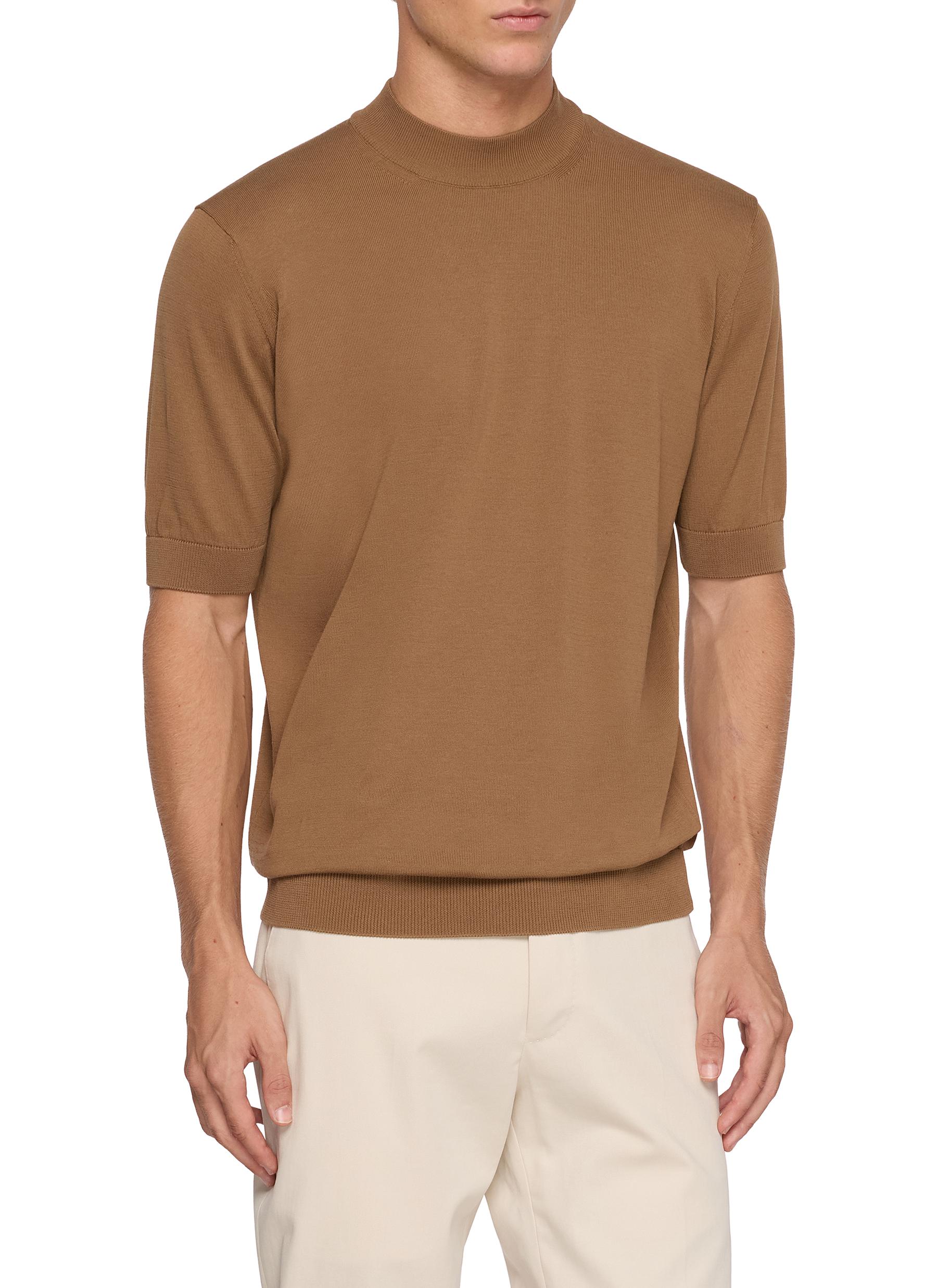 LARDINI | Short Sleeve Mock Neck Organic Cotton Sweater | Men