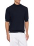 LARDINI Short Sleeve Mock Neck Organic Cotton Sweater